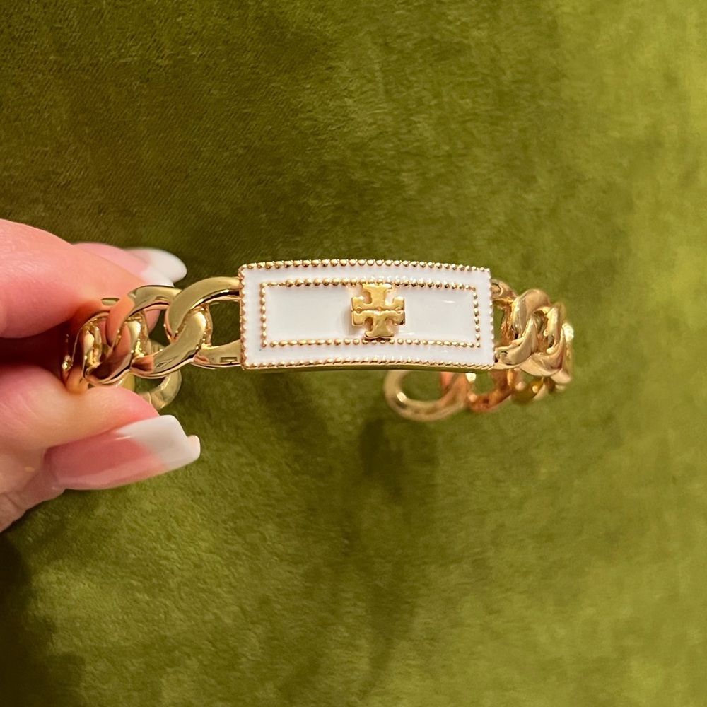 Tory Burch Gold and White Enamel Bracelet